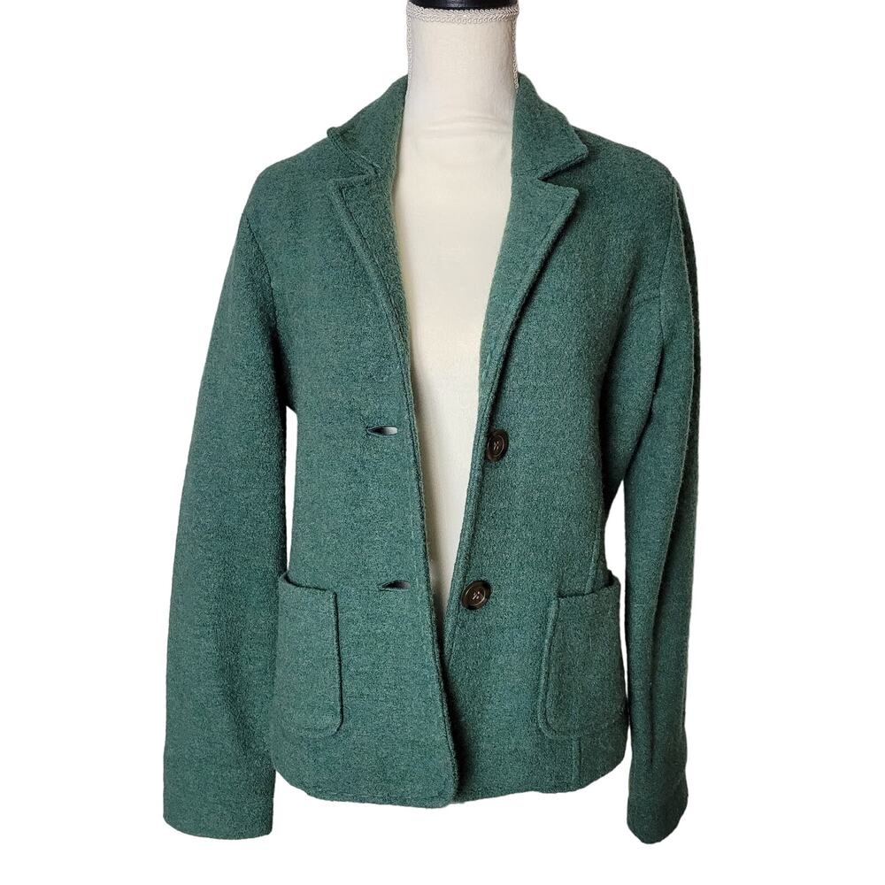Lands' End Wool Jacket Green Button Collar Pockets Comfort Layer Blazer Top - Picture 2 of 12